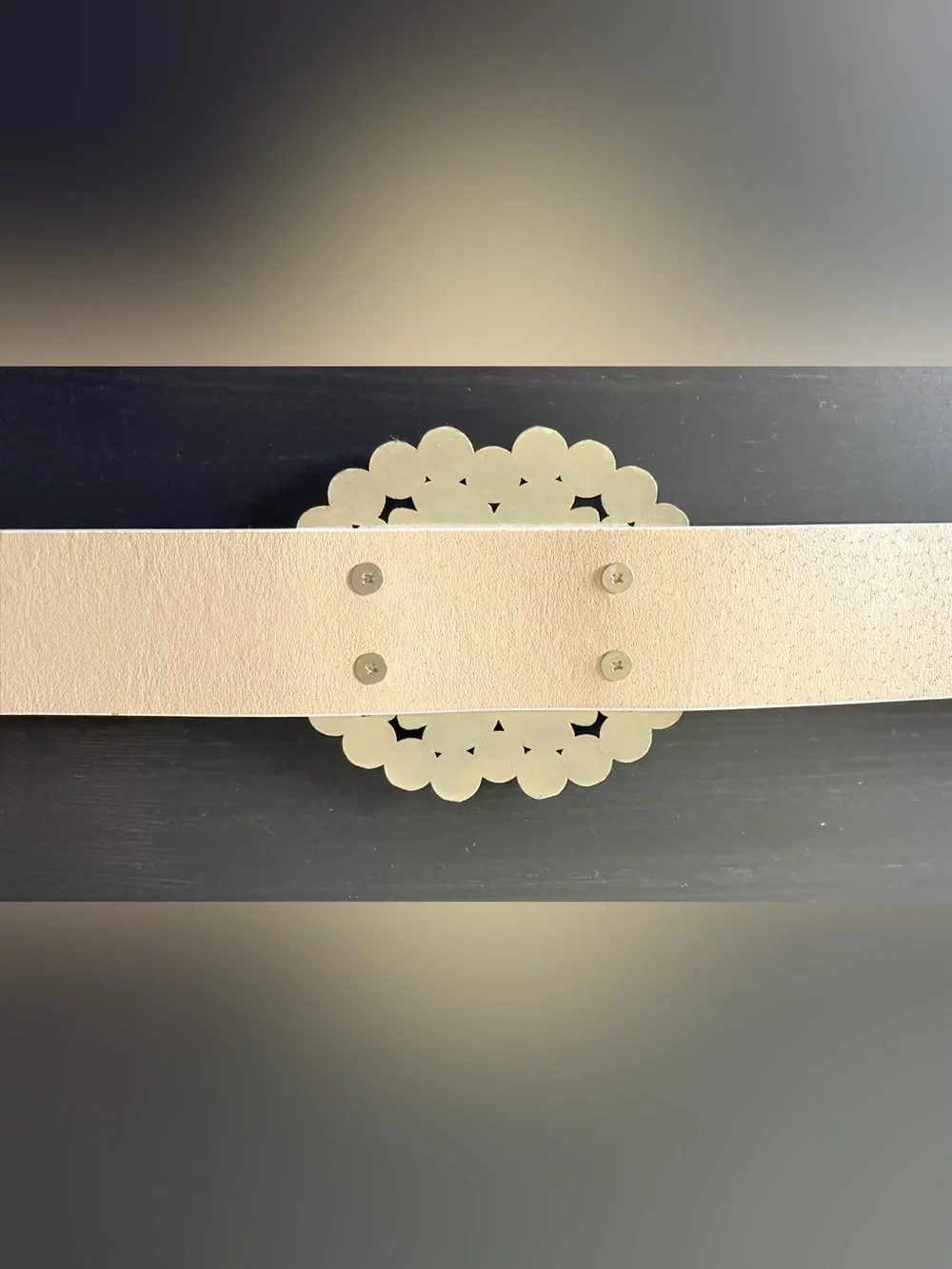 White Stretch Waist Belt Size S Dark Blue Jeweled Medallion Buckle NEW